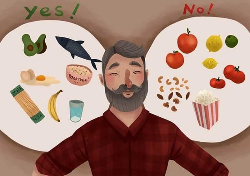 تصویری که مواد غذایی مناسب و ونامناسب بعد از کاشت ایمپلنت را نشان می دهد